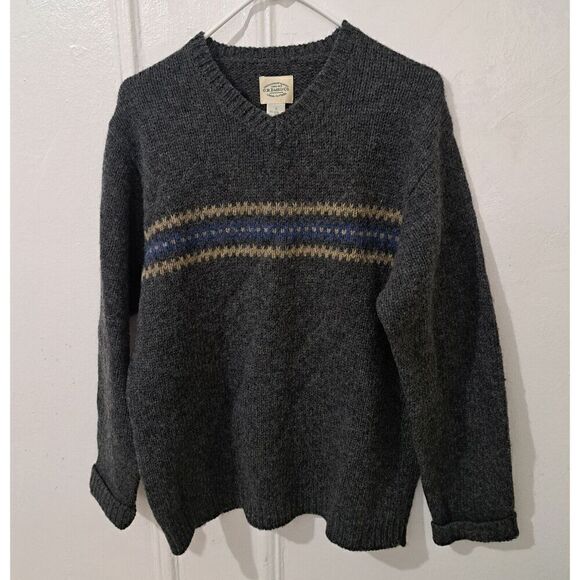 Vintage 90's GH BASS Bass Mens Small SHETLAND WOOL gray Vneck Sweater Pullover - Picture 2 of 6